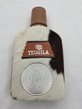 Vintage Mexican Cowhide Wrapped Glass Bottle Decanter Rustic Western Decor